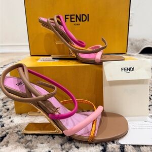 Fendi Pink and Tan Strappy Heels